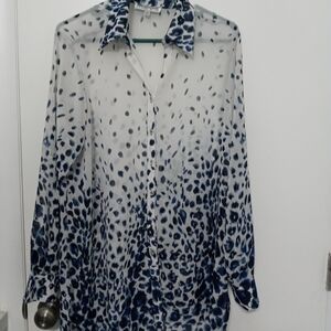 Mishca sheer Animal Print Long Sleeve Roll Tab Button Down High Low Tunic